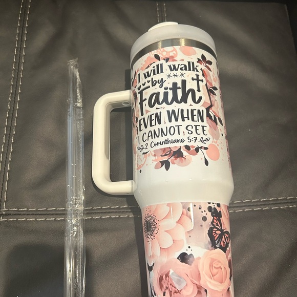 Floral Faith Insulated Tumbler - White and Pink - Picture 1 of 1